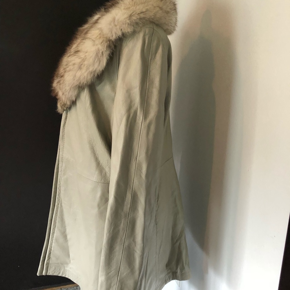 Authentic grey fox fur leather coat